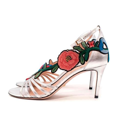 gucci ophelia embroidered sandal|Gucci Ophelia Silver Leather Floral Embroidered Sandals .